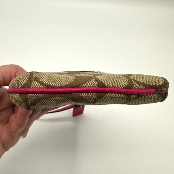 EUC Coach Canvas and Leather Signature Wristlet with Hangtag - Tan/Pink - Picture 7 of 13